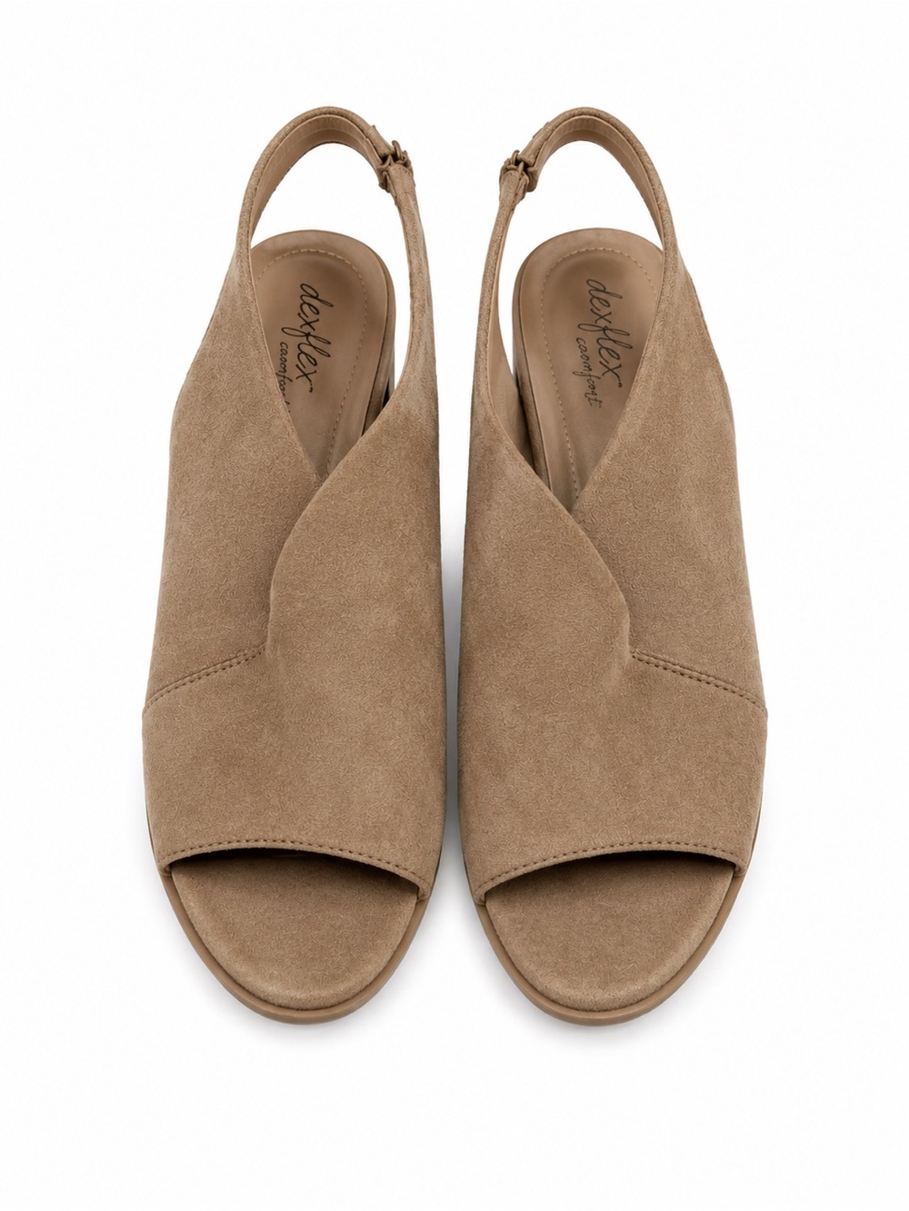 dexflex comfort Taupe Suede Open-Toe Slingback Wedge Sandals